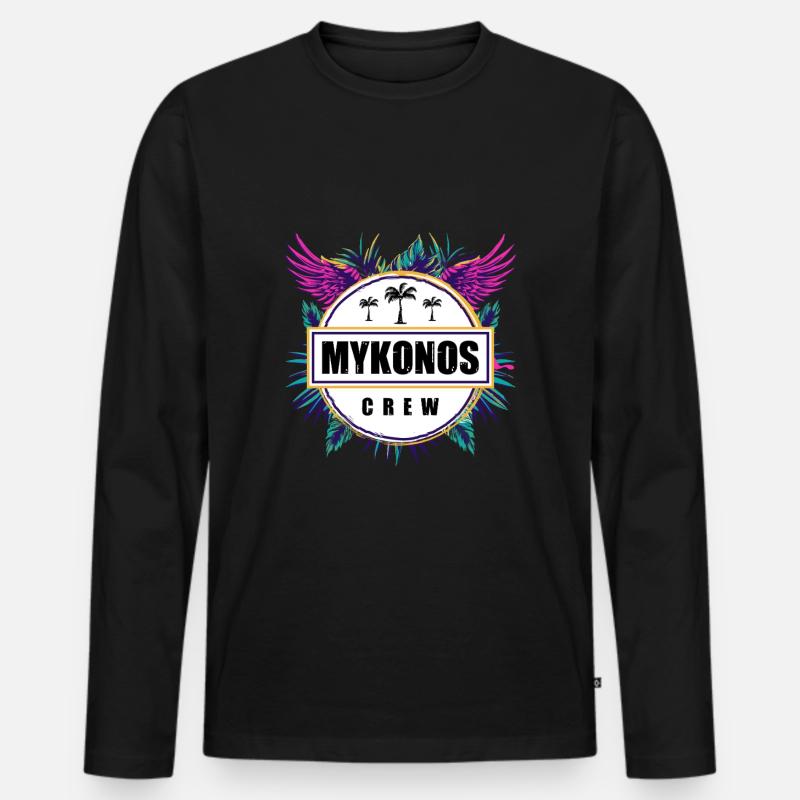 Mykonos Crew Tropisch - Männer Premium Bio Langarmshirt - Schwarz