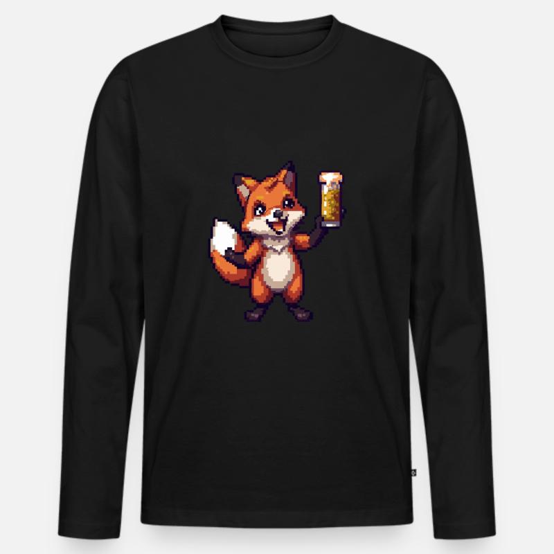 Fuchs Pixel Bier - Männer Premium Bio Langarmshirt - Schwarz
