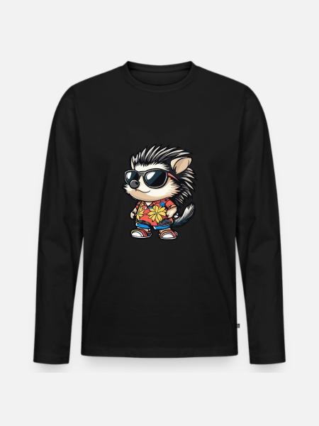 Hedgehog Comic Funny Summer - Men's Premium Organic Long Sleeve Shirt - black