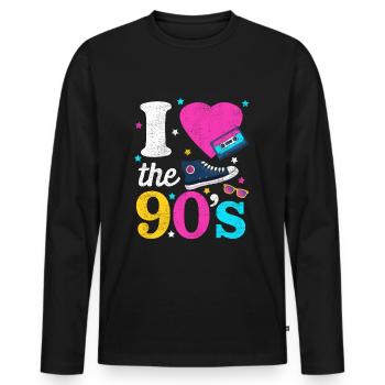 J'aime les années 90, je danse costume de soirée à thème chemise - T-shirt manches longues Premium bio Homme - noir - Devant - Nico (187cm)