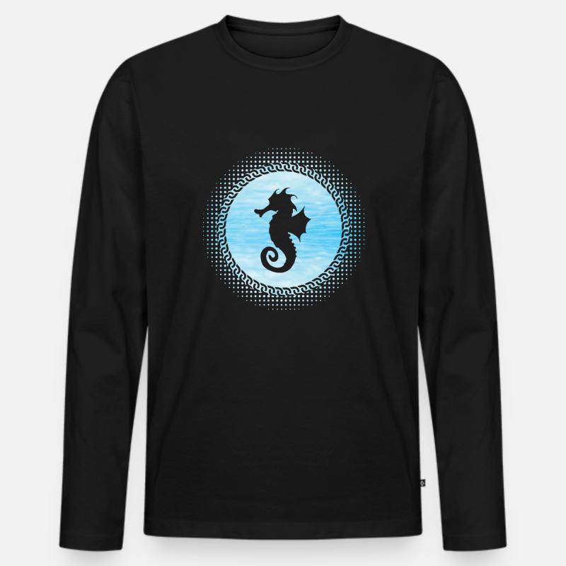 Seepferdchen - Männer Premium Bio Langarmshirt - Schwarz