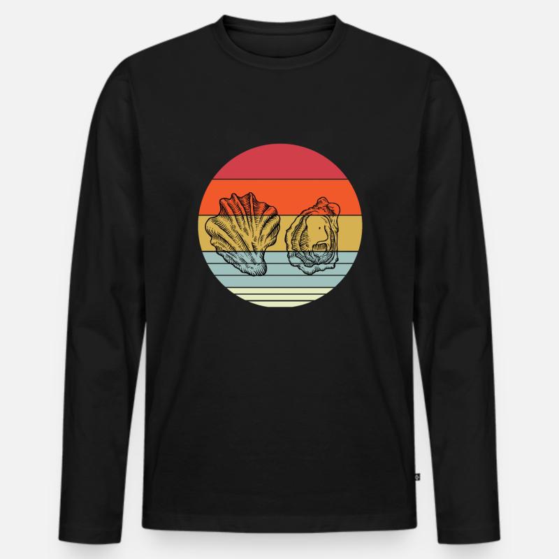 Retro Auster - Männer Premium Bio Langarmshirt - Schwarz