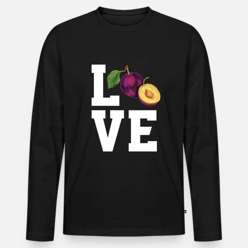 Liebe Pflaumen - Männer Premium Bio Langarmshirt - Schwarz