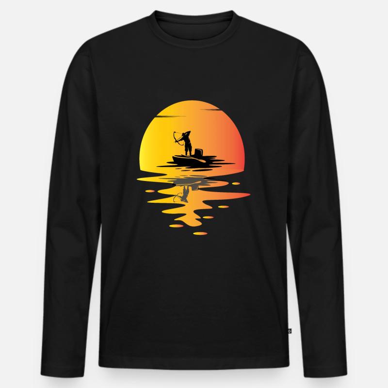 Bogenfischen Sonnenuntergang - Männer Premium Bio Langarmshirt - Schwarz