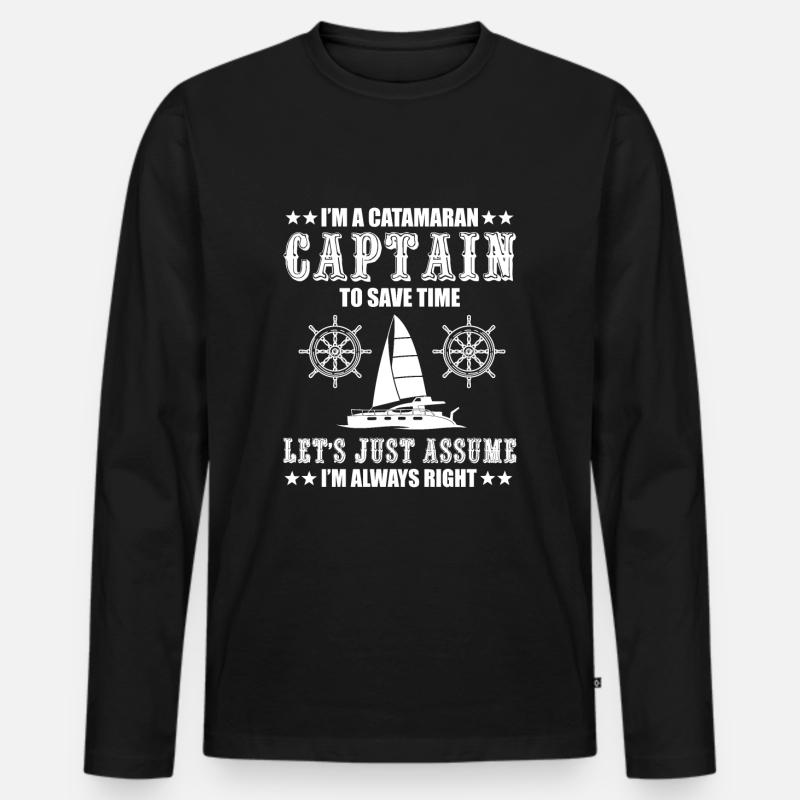 Katamaran Kapitän - Männer Premium Bio Langarmshirt - Schwarz