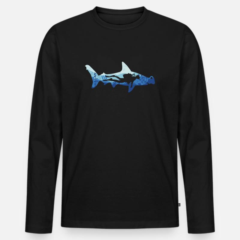 Hammerhai Taucher - Männer Premium Bio Langarmshirt - Schwarz