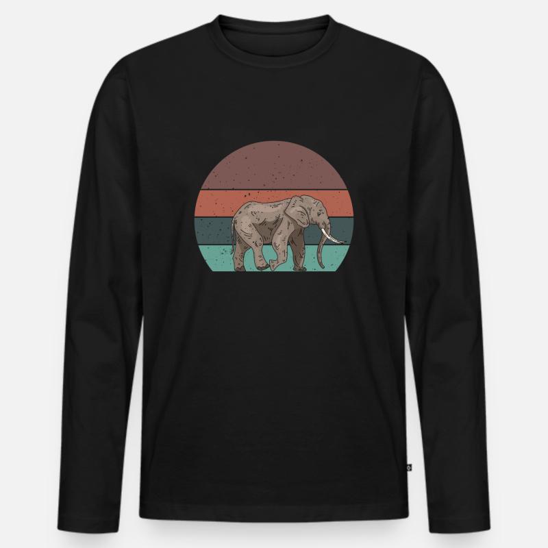 Retro Elefant - Männer Premium Bio Langarmshirt - Schwarz