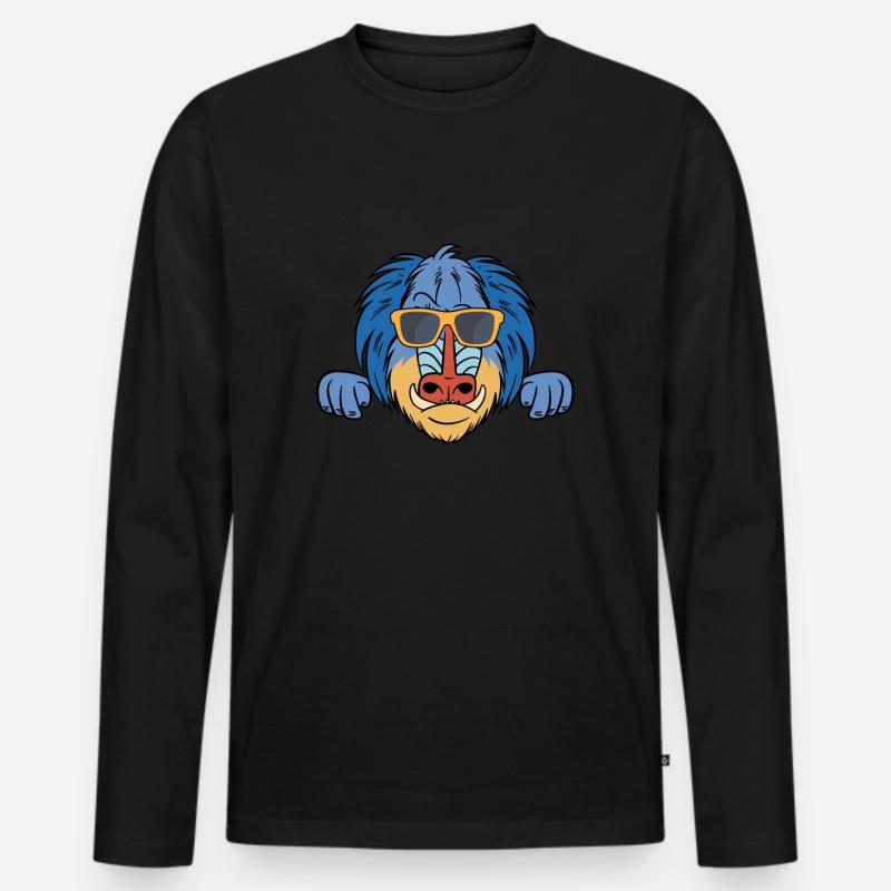Pavian Mit Sonnenbrille - Männer Premium Bio Langarmshirt - Schwarz