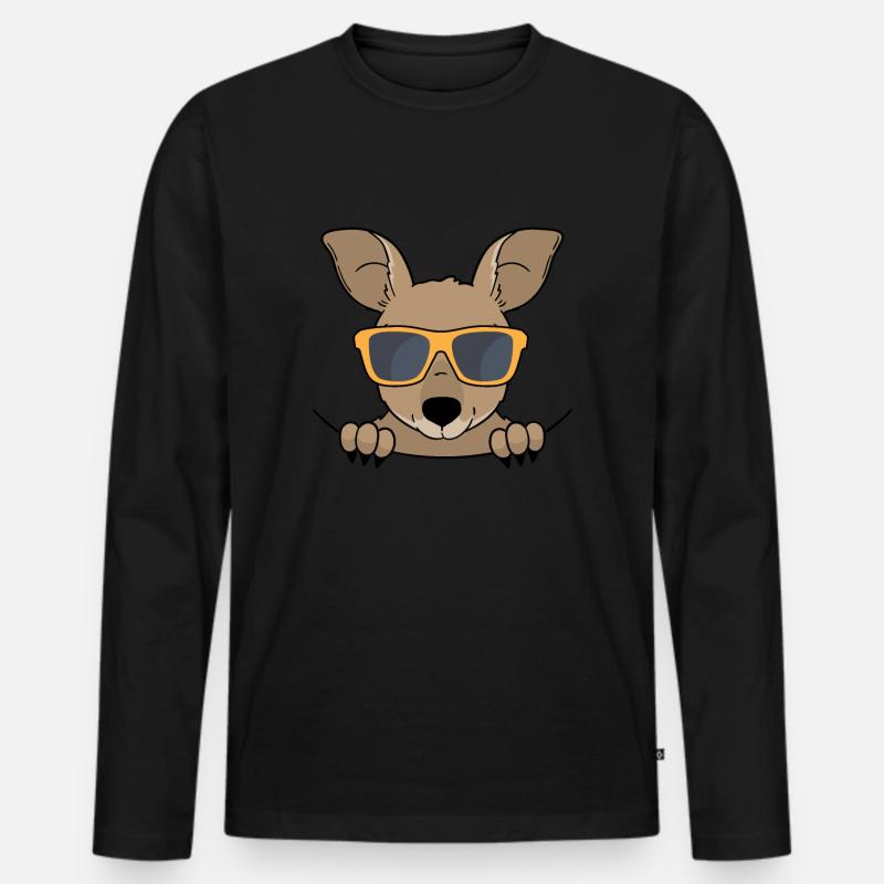 Süsses Känguru Mit Sonnenbrille - Männer Premium Bio Langarmshirt - Schwarz