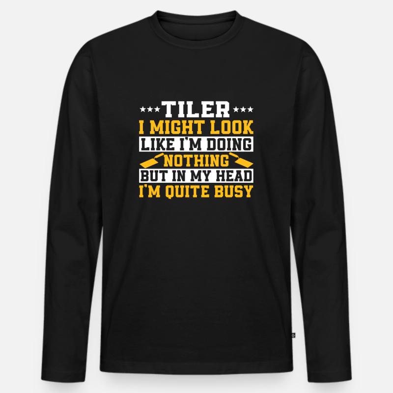 Lustiger Fliesenleger Spruch - Männer Premium Bio Langarmshirt - Schwarz