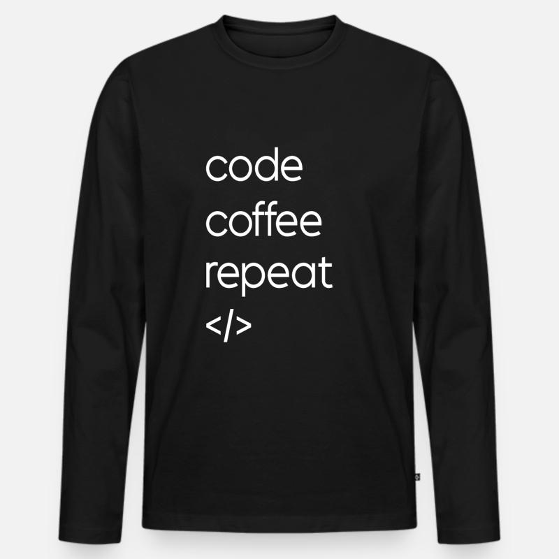 Code Kaffee Wiederholung - Männer Premium Bio Langarmshirt - Schwarz