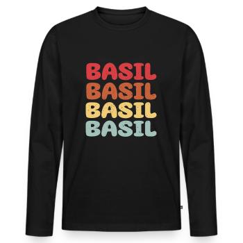 Police de basilic - T-shirt manches longues Premium bio Homme - noir - Devant - Nico (187cm)