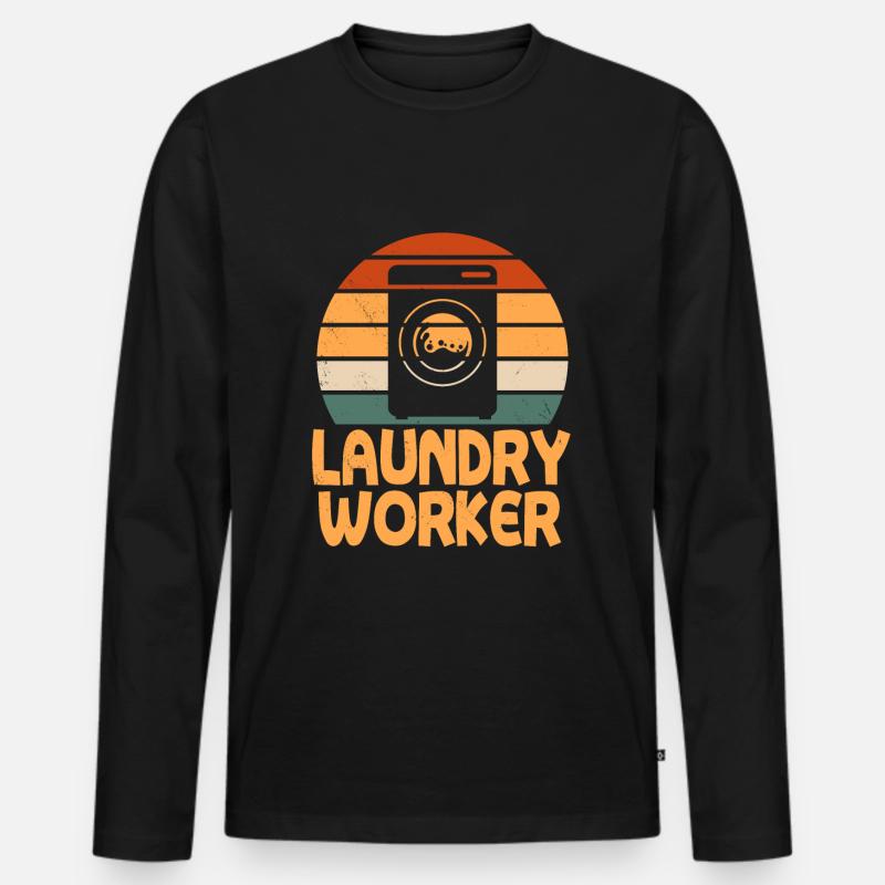 Retro Wäschereimitarbeiter Design - Männer Premium Bio Langarmshirt - Schwarz