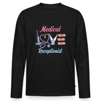 Conception pour réceptionnistes médicaux - T-shirt manches longues Premium bio Homme - noir - Devant - Nico (187cm)