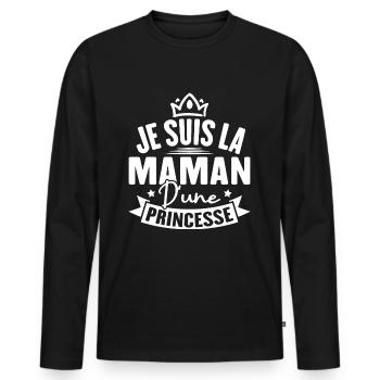 Je suis la maman d une princesse - T-shirt manches longues Premium bio Homme - noir - Devant - Nico (187cm)