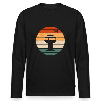 Tour de contrôle rétro du trafic aérien - T-shirt manches longues Premium bio Homme - noir - Devant - Nico (187cm)