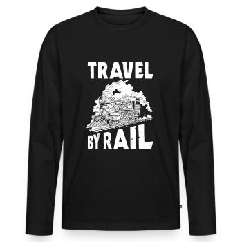 Reisen Sie Mit Der Bahn - Männer Premium Bio Langarmshirt - Schwarz - Vorne - Nico (187cm)