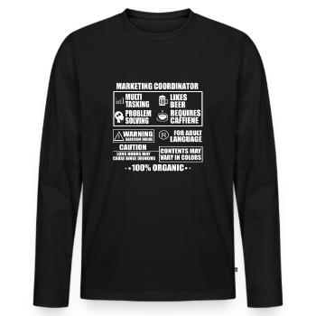 Funny Marketing Coordinator Apparel - Men's Premium Organic Long Sleeve Shirt - black - Front - Nico (187cm)