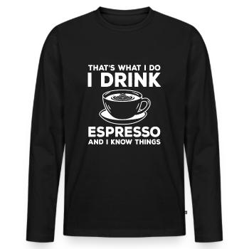 Drôle de buveur d’espresso Caffee Latte - T-shirt manches longues Premium bio Homme - noir - Devant - Nico (187cm)