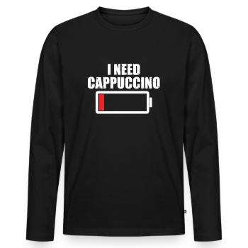 I need cappuccino - Men's Premium Organic Long Sleeve Shirt - black - Front - Nico (187cm)