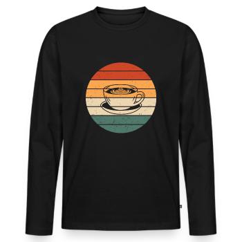 Retro Cappuccino Mug - Men's Premium Organic Long Sleeve Shirt - black - Front - Nico (187cm)