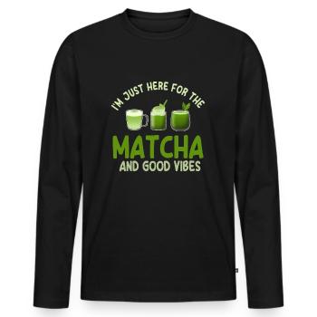 Matcha Latte - Männer Premium Bio Langarmshirt - Schwarz - Vorne - Nico (187cm)