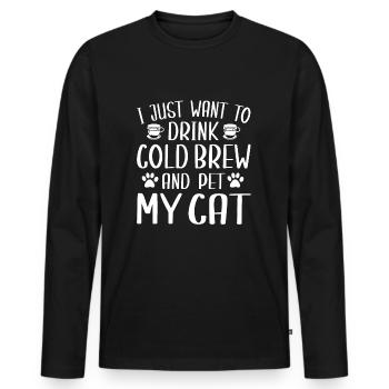 Lustiges Cold Brew Und Katzenliebhaber - Männer Premium Bio Langarmshirt - Schwarz - Vorne - Nico (187cm)