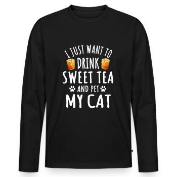 Thé sucré et chats - T-shirt manches longues Premium bio Homme - noir - Devant - Nico (187cm)