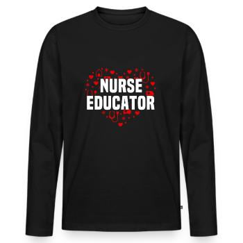 Infirmière instructrice - T-shirt manches longues Premium bio Homme - noir - Devant - Nico (187cm)