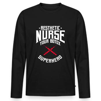 Infirmière esthétique Dicton - T-shirt manches longues Premium bio Homme - noir - Devant - Nico (187cm)