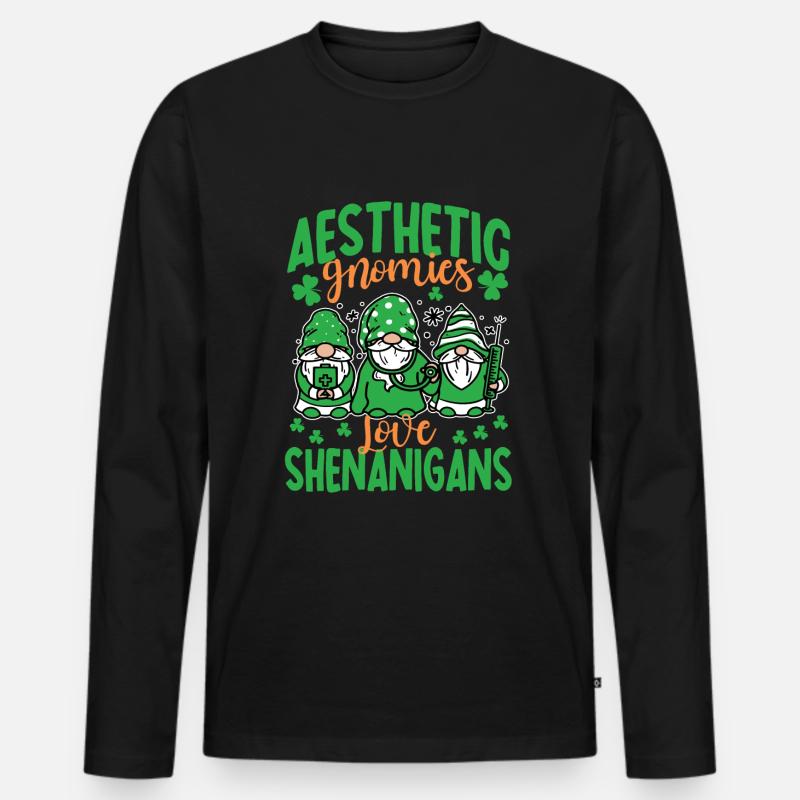 Ästhetische Zwerge St. Patrick's Day - Männer Premium Bio Langarmshirt - Schwarz