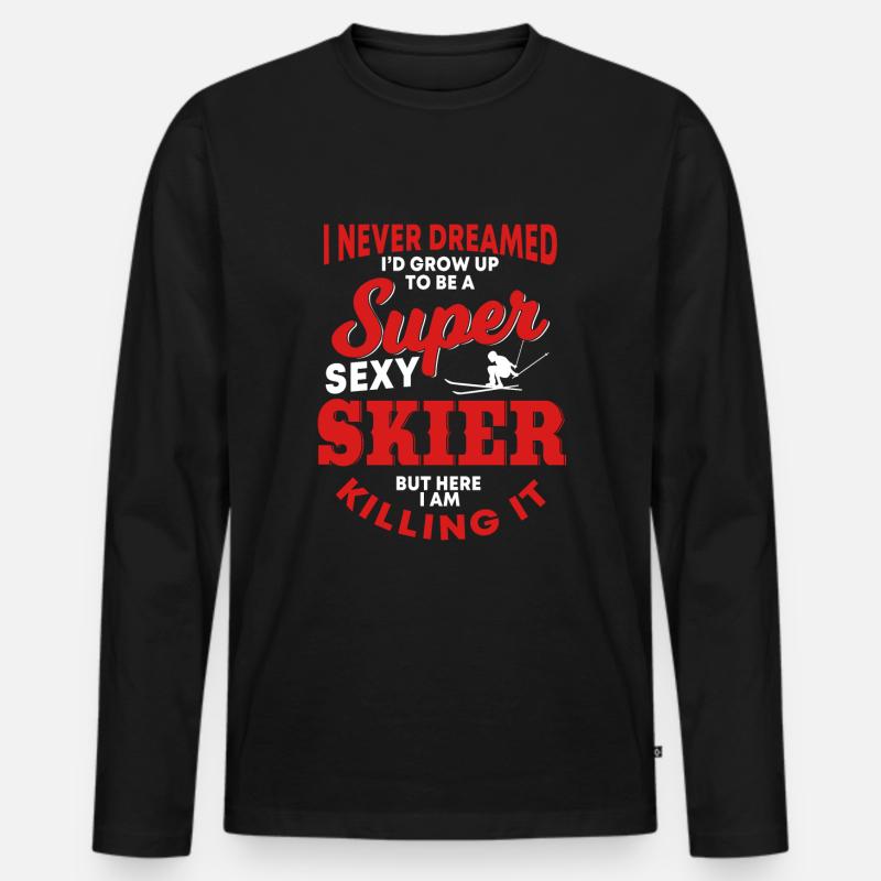 Lustige Skifahrer Geschenkidee - Männer Premium Bio Langarmshirt - Schwarz