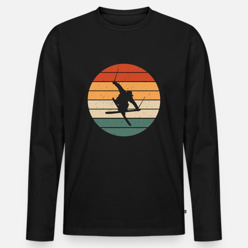 Retro Freestyle Ski Design - Männer Premium Bio Langarmshirt - Schwarz