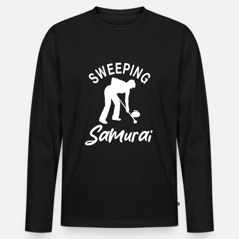 Sweeping Samurai Curling Design - Men's Premium Organic Long Sleeve Shirt - black