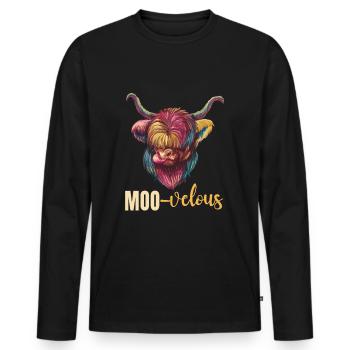 Muh-velous pun Scottish Highland cow - Men's Premium Organic Long Sleeve Shirt - black - Front - Nico (187cm)
