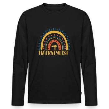 Hairstylist Boho Rainbow Design - Männer Premium Bio Langarmshirt - Schwarz - Vorne - Nico (187cm)