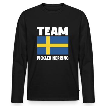 Eingelegter Hering Schwedische Fahne - Männer Premium Bio Langarmshirt - Schwarz - Vorne - Nico (187cm)