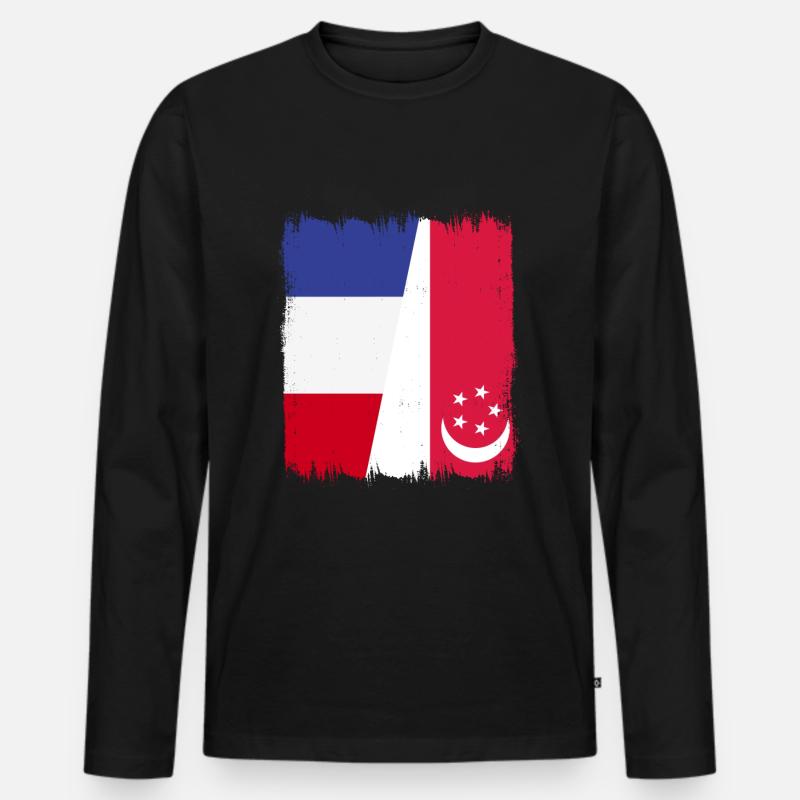 Singapur Frankreich - Männer Premium Bio Langarmshirt - Schwarz