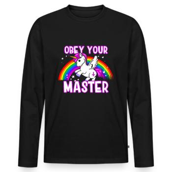 Obéissez votre maître - Unicorn Rainbow Heavy Metal - T-shirt manches longues Premium bio Homme - noir - Devant - Nico (187cm)