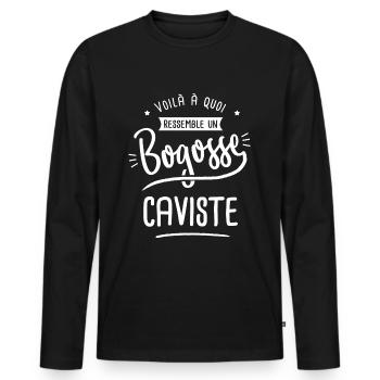 bogosse caviste cadeau humour vigneron vin - T-shirt manches longues Premium bio Homme - noir - Devant - Nico (187cm)