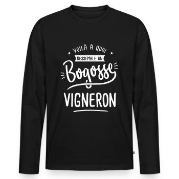 bogosse vigneron cadeau humour vigneron vin - T-shirt manches longues Premium bio Homme - noir - Devant - Nico (187cm)