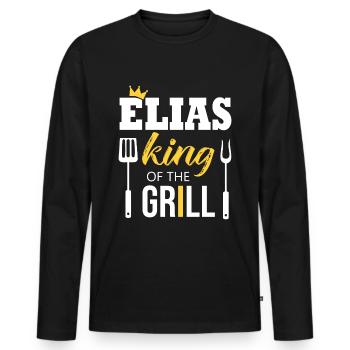 Elias king of the grill - T-shirt manches longues Premium bio Homme - noir - Devant - Nico (187cm)
