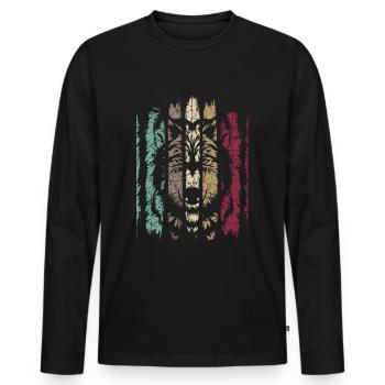 Wolf Wildtier Wölfe Wildnis Retro Vintage Raubtier - Männer Premium Bio Langarmshirt - Schwarz - Vorne - Nico (187cm)