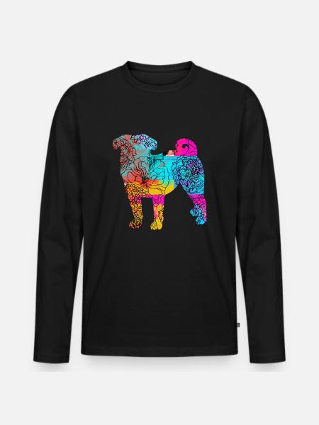 Pug Dog Flowers Gift Idea - Men's Premium Organic Long Sleeve Shirt - black