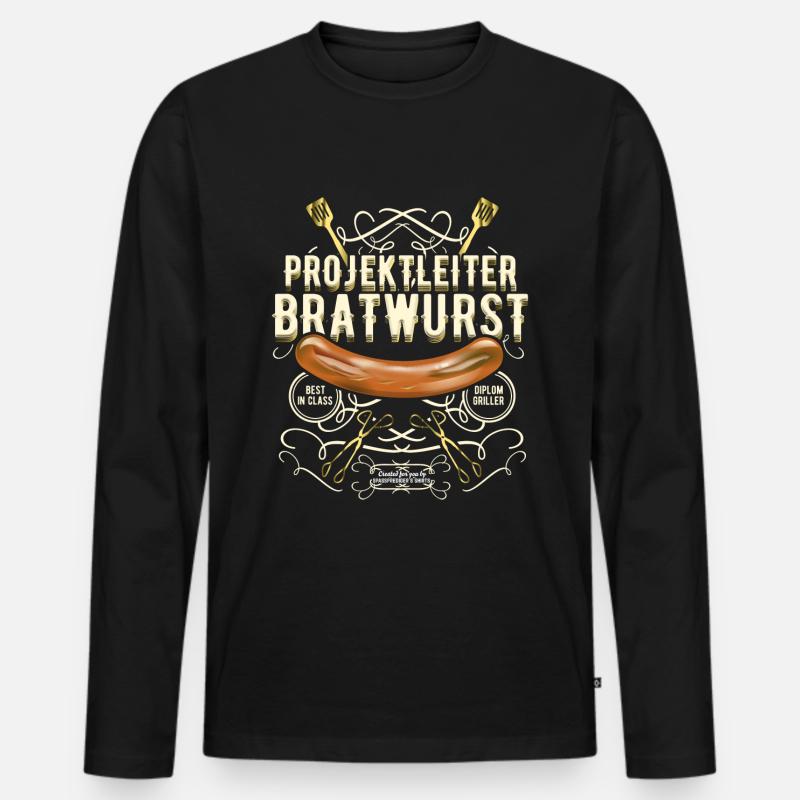 Grillen Design Projektleiter Bratwurst - Männer Premium Bio Langarmshirt - Schwarz