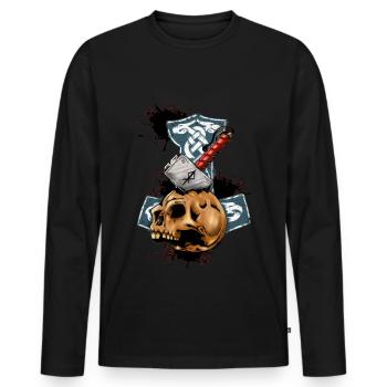 Skull with hammer Thor man woman child - Men's Premium Organic Long Sleeve Shirt - black - Front - Nico (187cm)