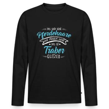 Traber Pferde Shirt-Glitzer - Männer Premium Bio Langarmshirt - Schwarz - Vorne - Nico (187cm)