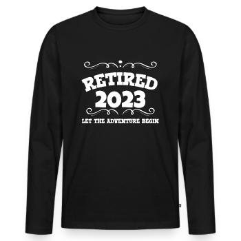 Retraite 2023 Que l’aventure commence - T-shirt manches longues Premium bio Homme - noir - Devant - Nico (187cm)