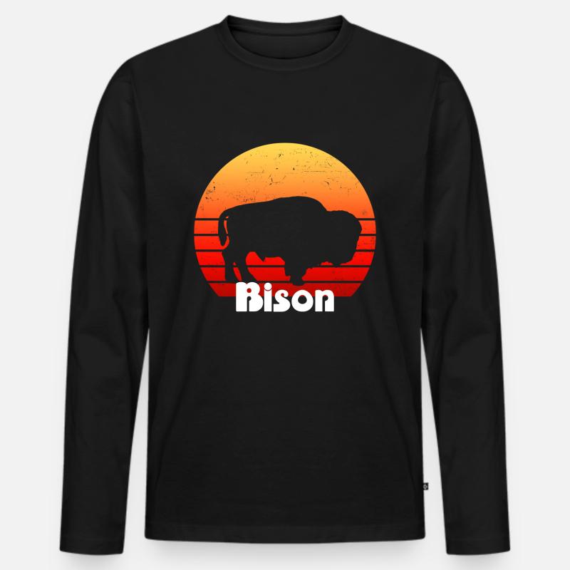 Bison Bison Buffalo Tshirt - Männer Premium Bio Langarmshirt - Schwarz