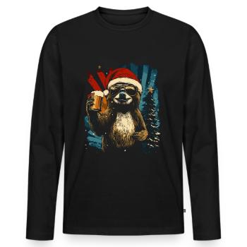 Beer Christmas Sloth Christmas Party - Men's Premium Organic Long Sleeve Shirt - black - Front - Nico (187cm)